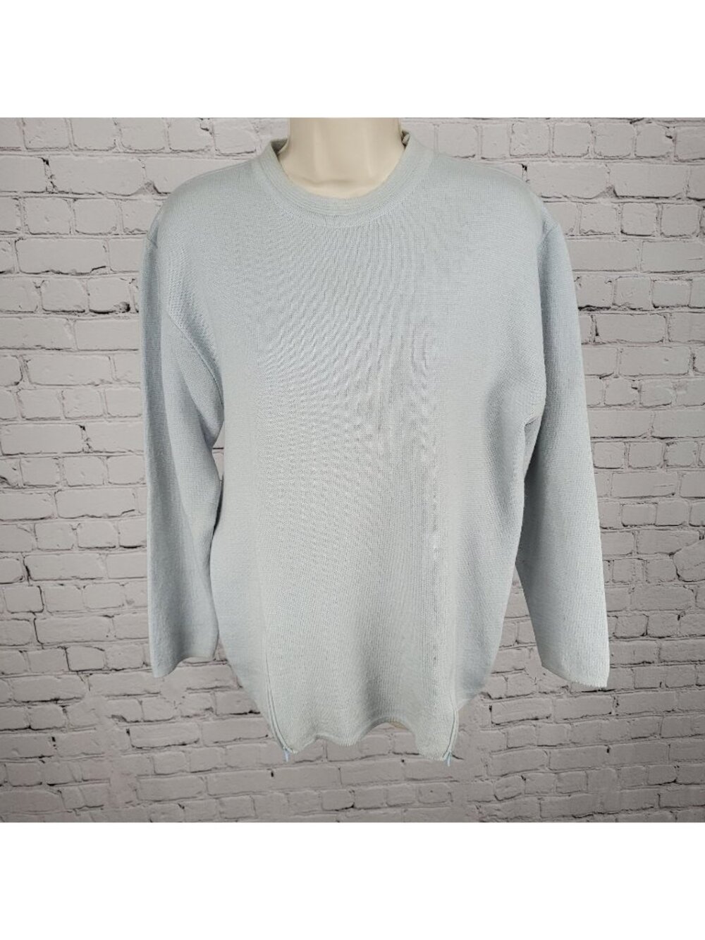 Unbranded Blue Merino Wool Blend Zipper Accents Long Sleeve Sweater Large L